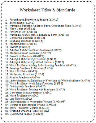 Common Core Worksheets (5th Grade Edition) - Create Teach Share