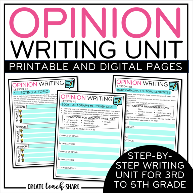 Opinion Writing: Reasons vs. Supporting Details - Create Teach Share